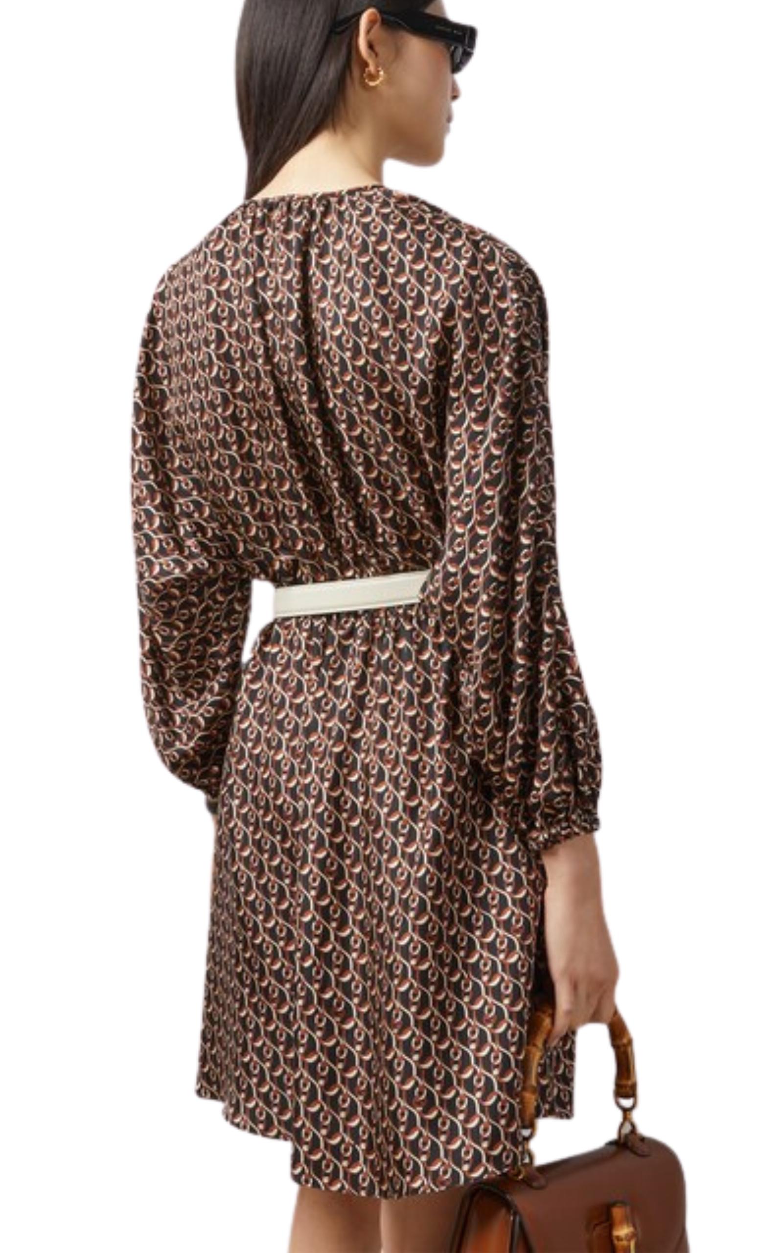 Nuevo Gucci Vestido de seda con estampado de cadenas G entrelazadas IT42 Negro en venta