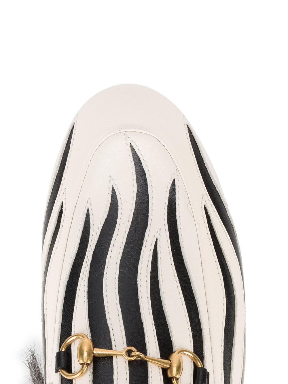 Women's New Gucci Kendall Jenner Princetown  Zebra Faux Fur Loafers Slides Flats Sz 35.5