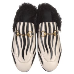 New Gucci Kendall Jenner Princetown  Zebra Faux Fur Loafers Slides Flats Sz 35.5