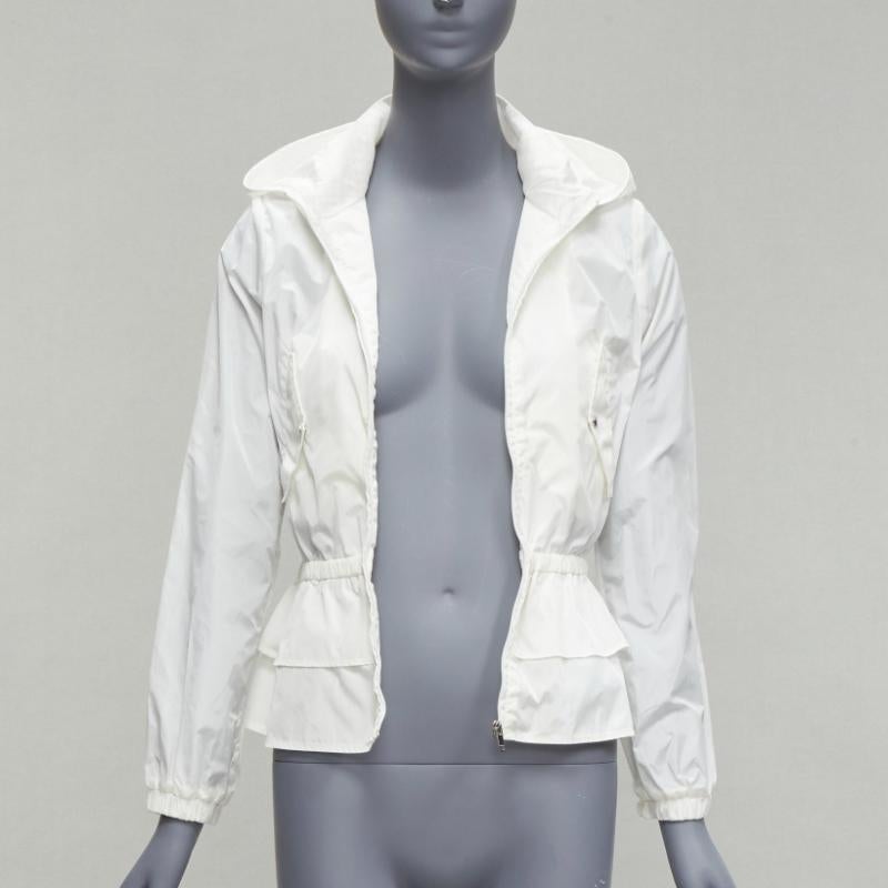 Gray new GUCCI Kidswear ivory GG monogram logo peplum hooded jacket 12Y For Sale