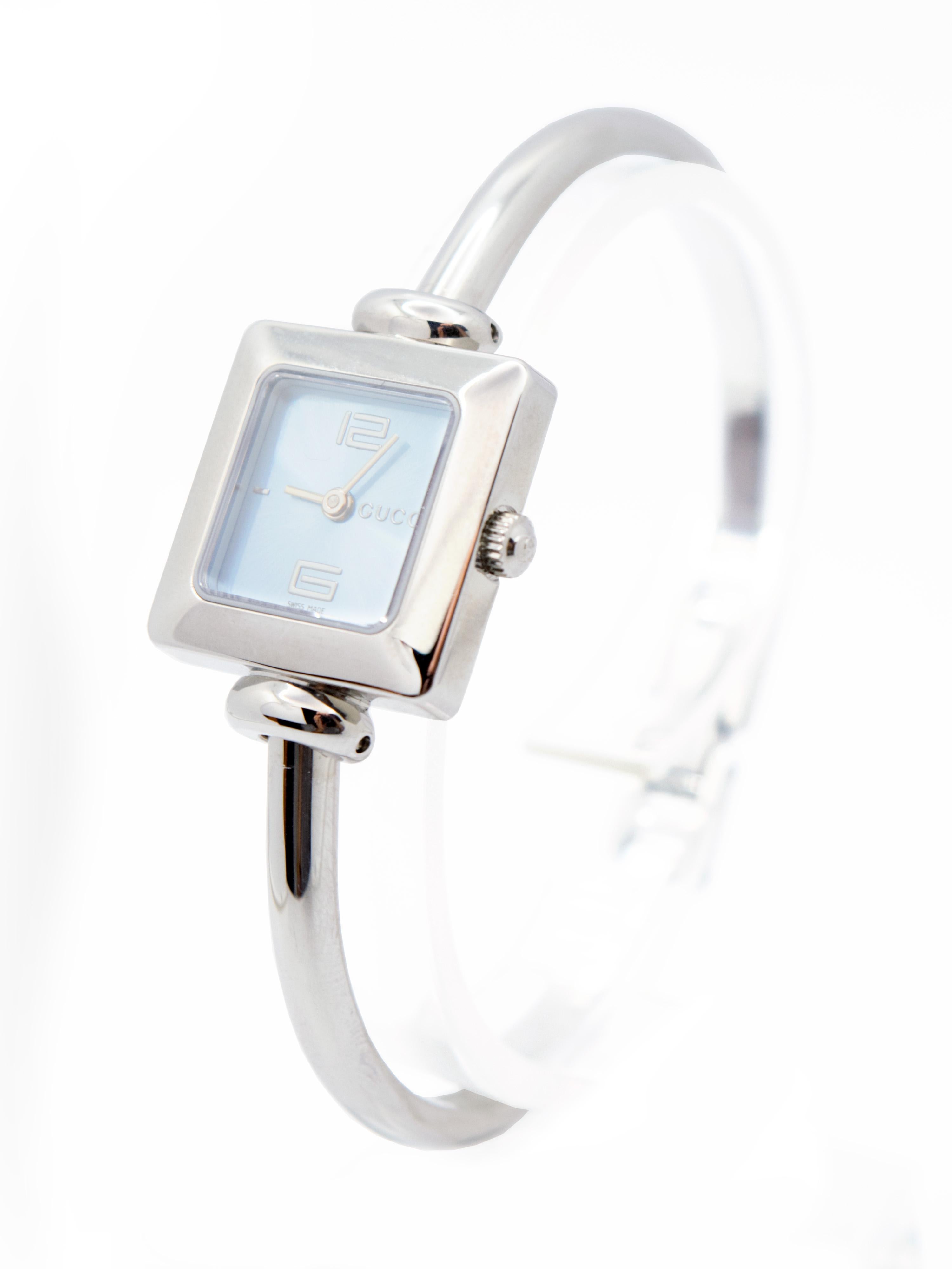 Neu Gucci Lady Watch in Edelstahl und grauem Zifferblatt 1