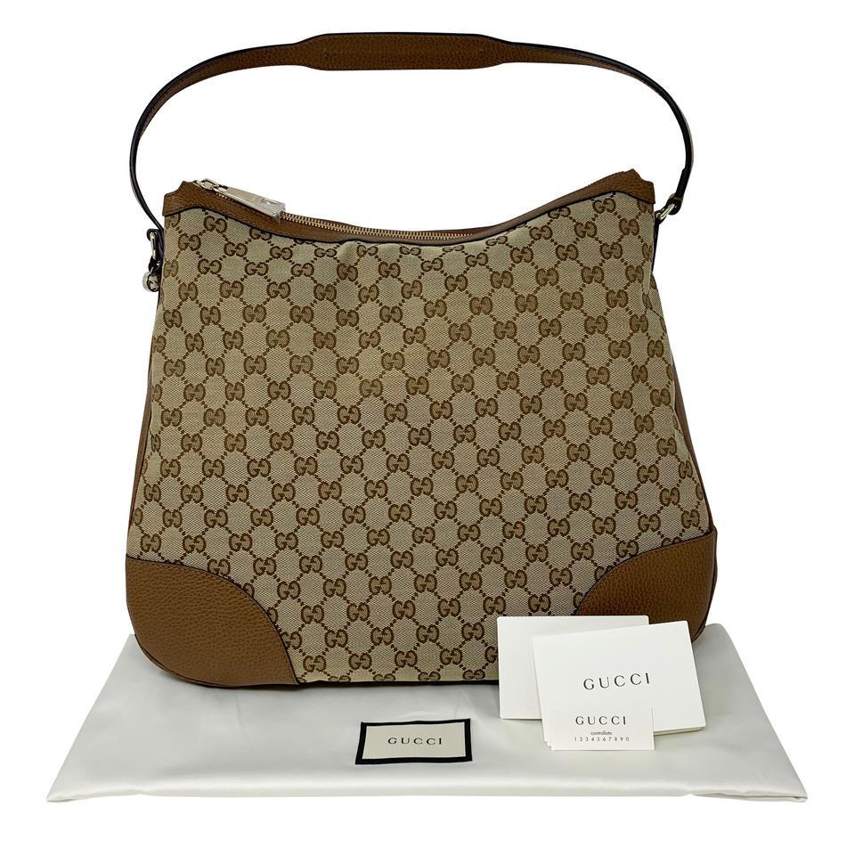 NEW Gucci Large Bree Canvas Beige Brown Leather GG Guccissima Hobo Shoulder Bag 8