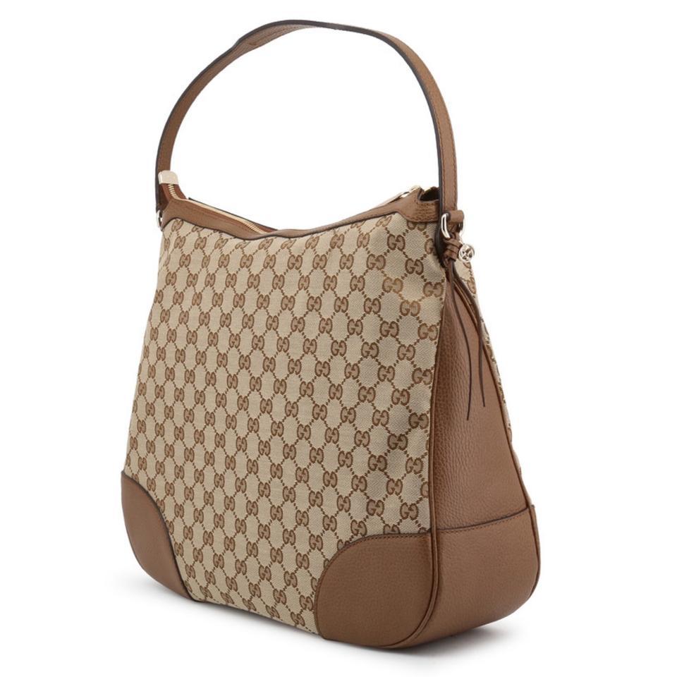 Women's NEW Gucci Large Bree Canvas Beige Brown Leather GG Guccissima Hobo Shoulder Bag