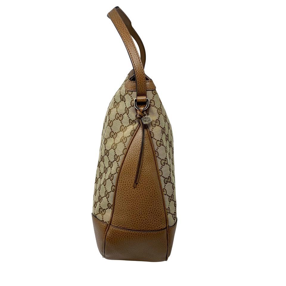 NEW Gucci Large Bree Canvas Beige Brown Leather GG Guccissima Hobo Shoulder Bag 1