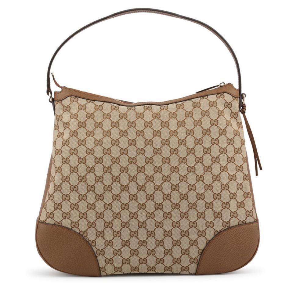 NEW Gucci Large Bree Canvas Beige Brown Leather GG Guccissima Hobo Shoulder Bag 2