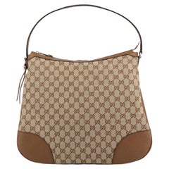 NEW Gucci Large Bree Canvas Beige Brown Leather GG Guccissima Hobo Shoulder Bag