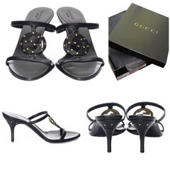 Neu Gucci Leder Nieten Logo Heels Gr. 6,5 mit Nieten