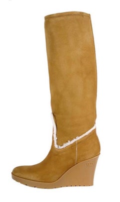 New Gucci Light Cognac Merino Lambskin Shearling Wedge Boots Size 6.5