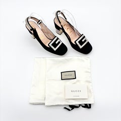 NEW Gucci Madelyn Crystal G Embellished Slingback Black Suede Pumps 39