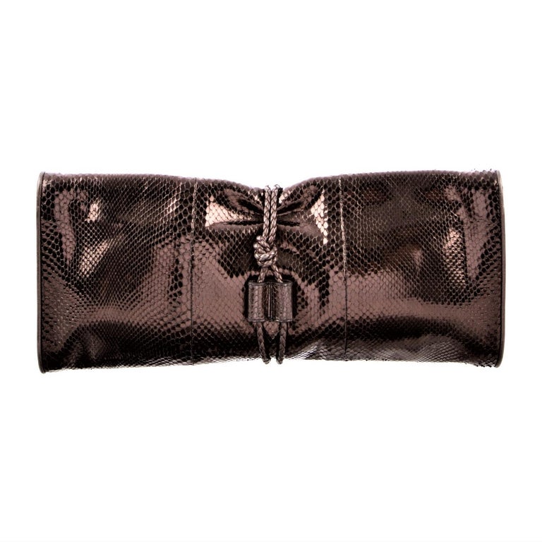 New Gucci Malika Large Python Clutch Bag in Bronze Pewter As Seen on J-Lo and Kim For Sale at ...