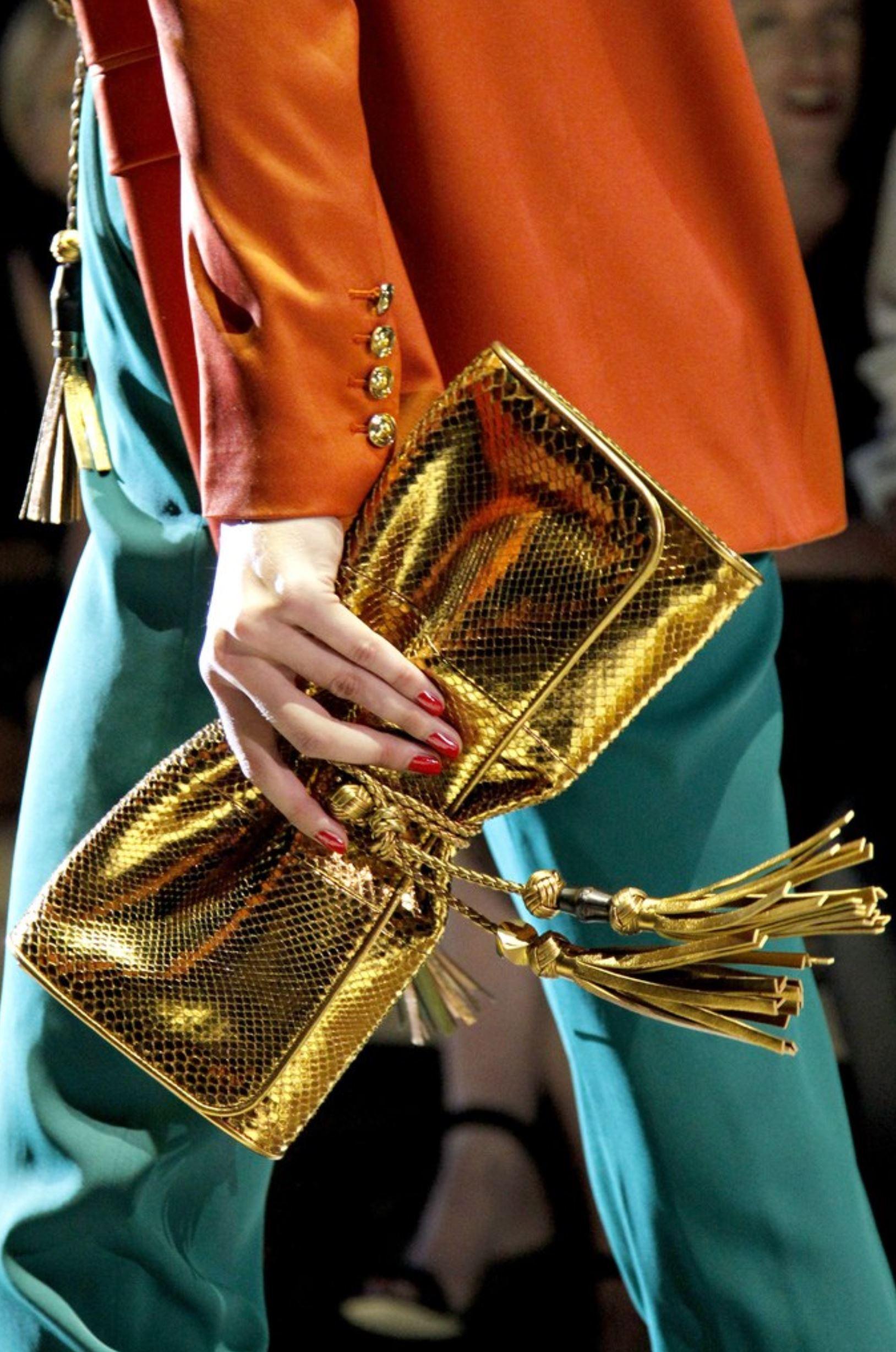 New Gucci Malika Large Python Clutch Bag in Bronze Pewter Spring 2011 5