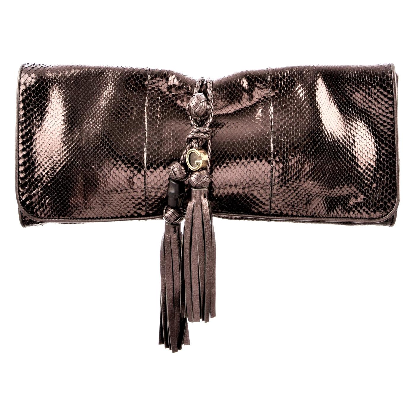 New Gucci Malika Large Python Clutch Bag in Bronze Pewter Spring 2011 4