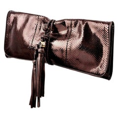 New Gucci Malika Large Python Clutch Bag in Bronze Pewter