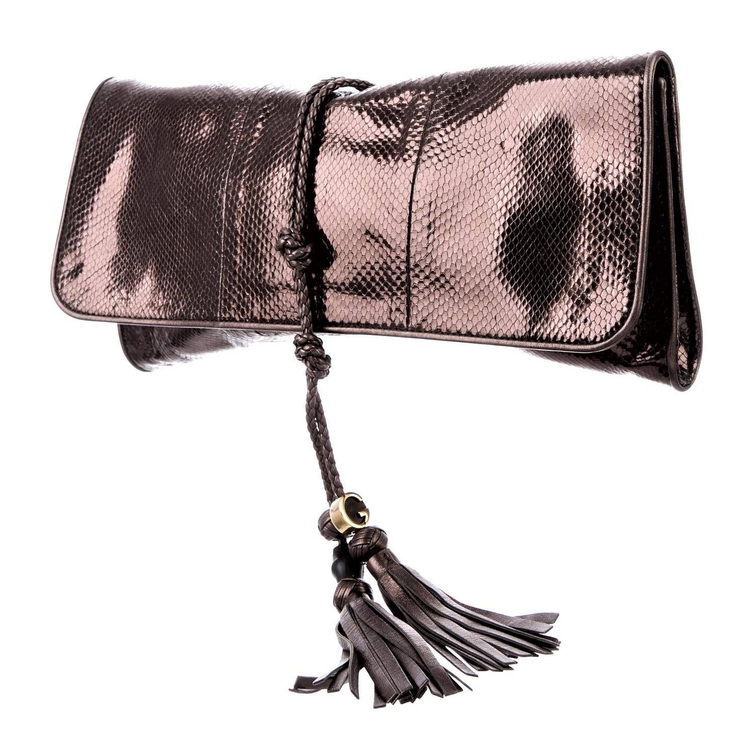 Nuova pochette Gucci Malika Large Python in bronzo e peltro Primavera 2011 in vendita 4