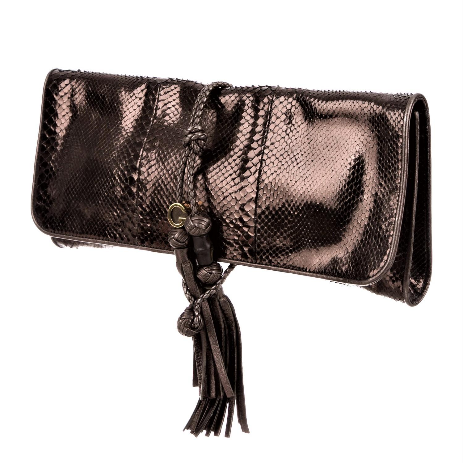 Nuova pochette Gucci Malika Large Python in bronzo e peltro Primavera 2011 in vendita 7