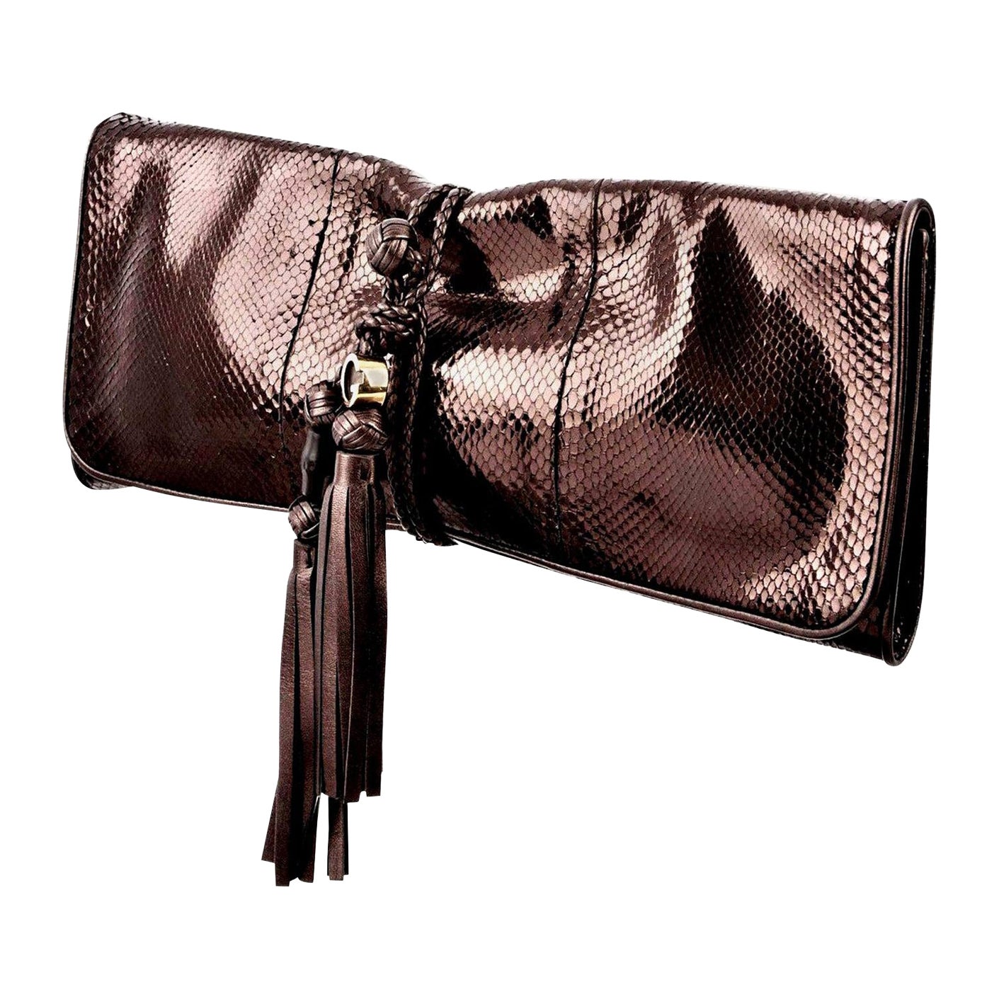 New Gucci Malika Large Python Clutch Bag in Bronze Pewter Spring 2011