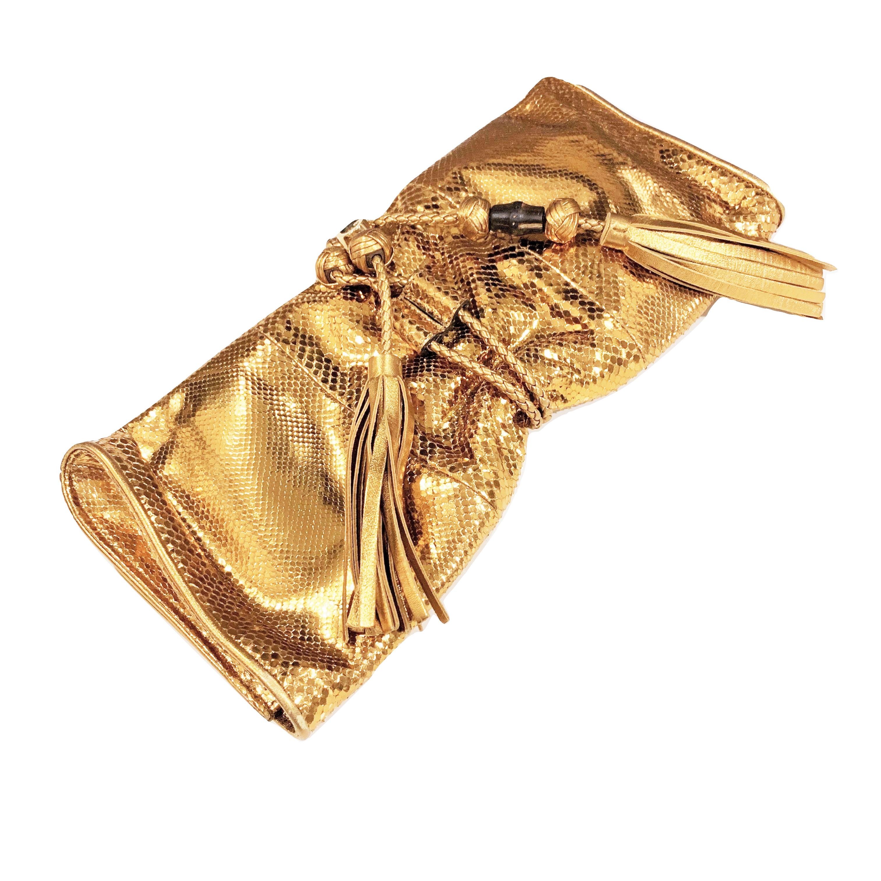 New Gucci Malika Large Python Clutch Bag in Gold As Seen on J-Lo & Kim 5