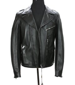 New GUCCI Men's Black Leather Moto Biker Jacket It.50 - US 40