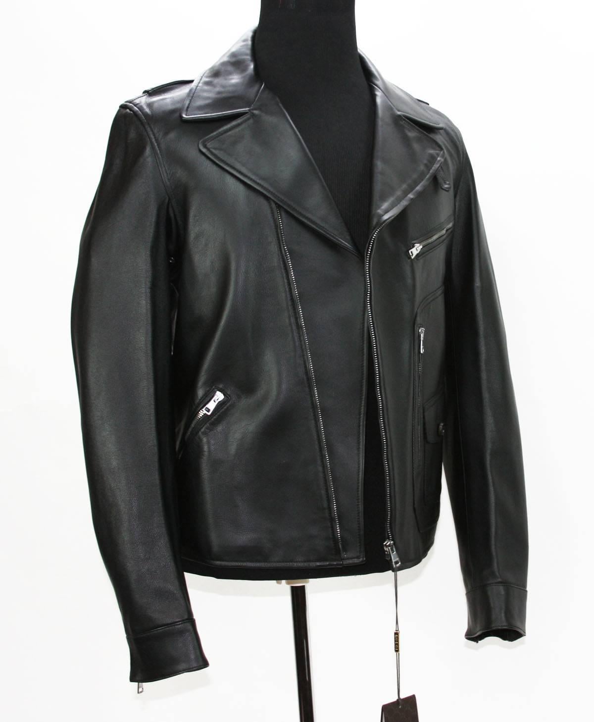 Noir Veste de motard GUCCI en cuir noir pour homme -  Taille It.50 - US 40, neuve en vente
