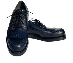 New Gucci Men's Leather Fringed Brogue Lace-Up Shoes Dark Blue US 10