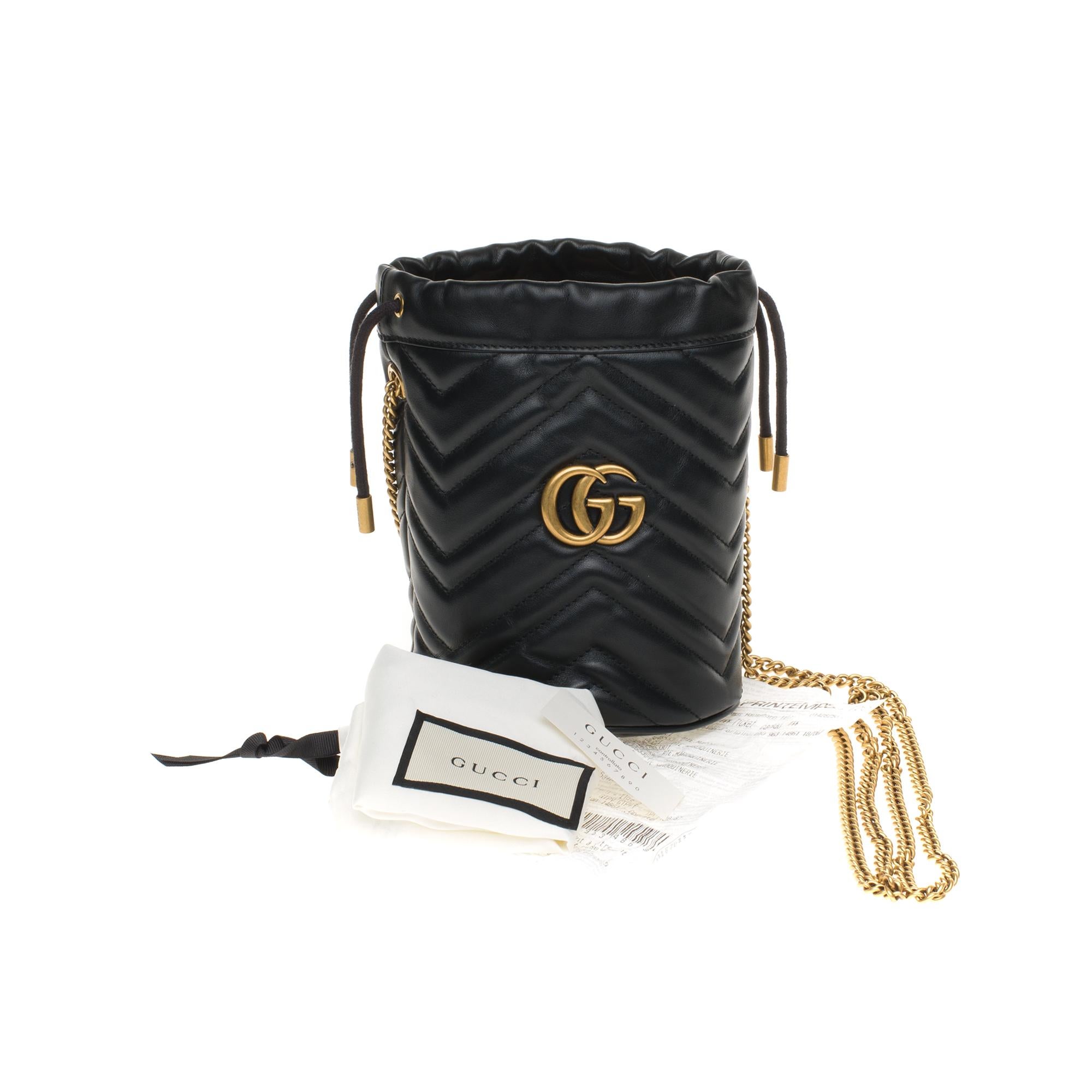 New GUCCI mini bucket bag GG Marmont in black quilted leather with chevrons 7