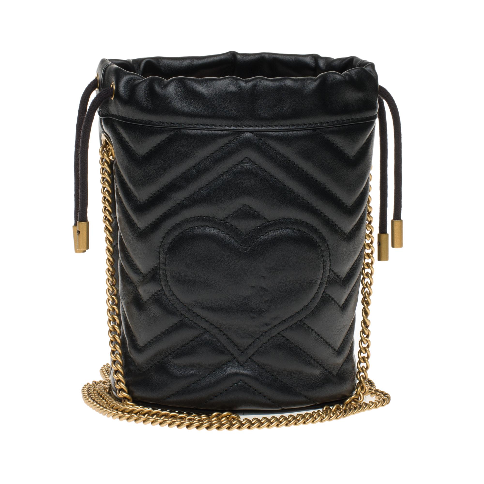 Black New GUCCI mini bucket bag GG Marmont in black quilted leather with chevrons