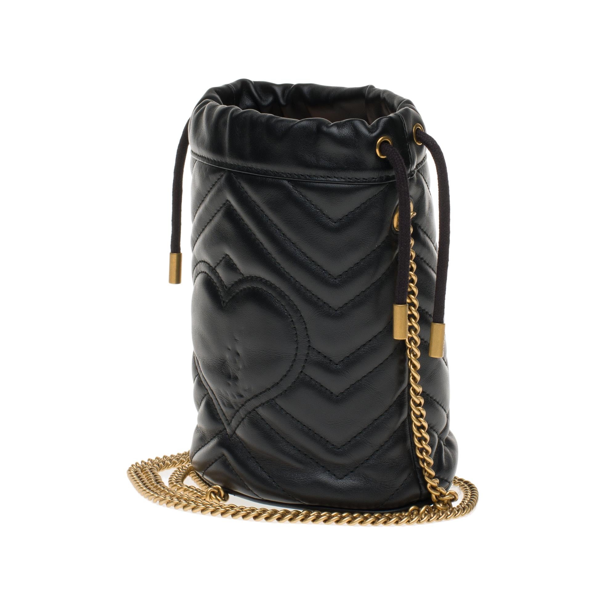 Women's New GUCCI mini bucket bag GG Marmont in black quilted leather with chevrons