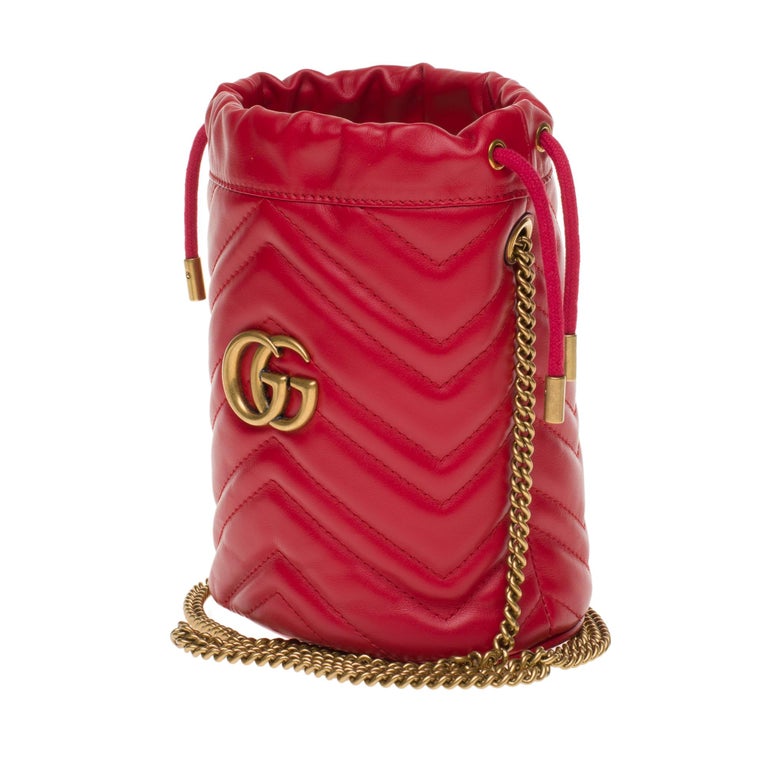 New GUCCI mini bucket bag GG Marmont in red quilted leather with