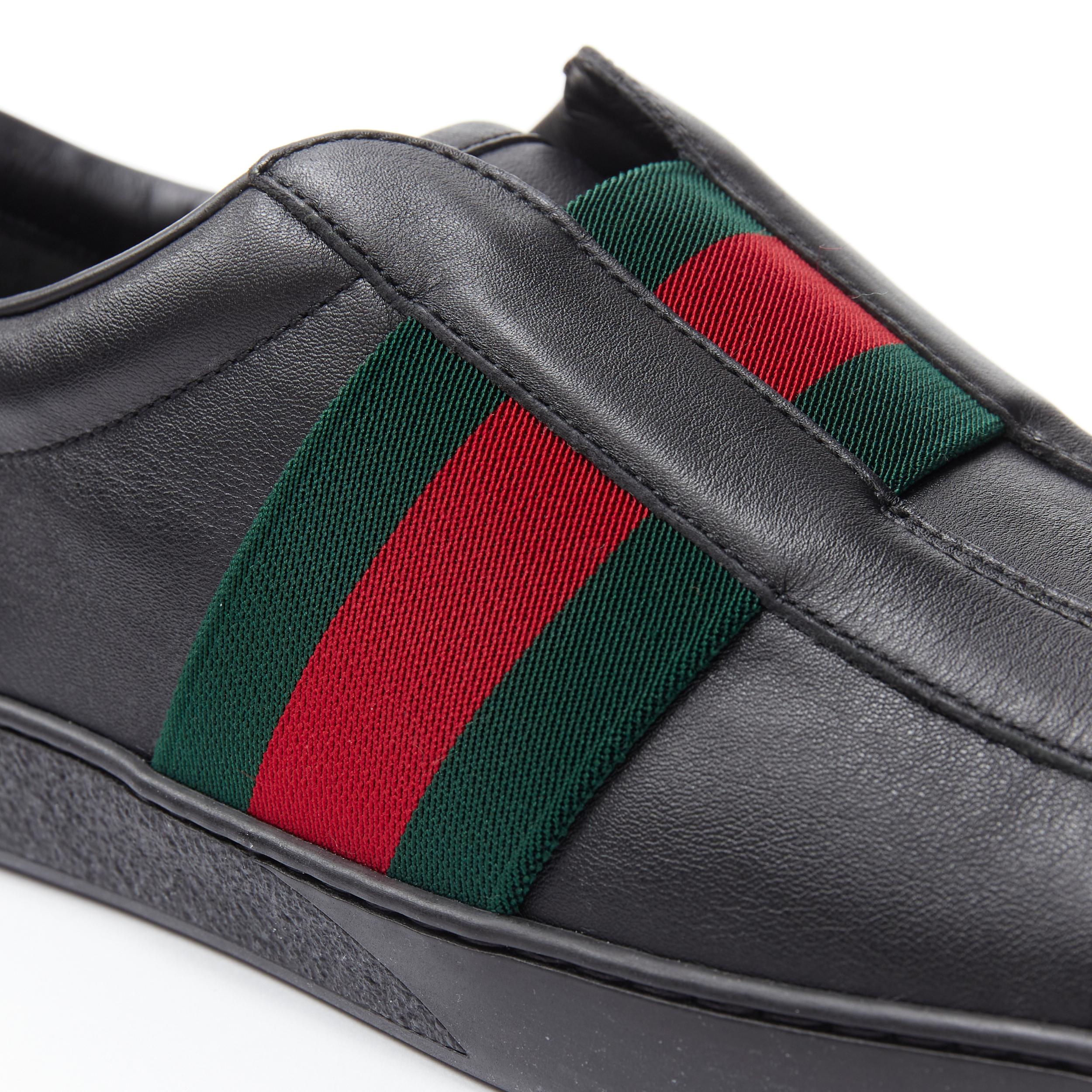 new GUCCI Miro Soft Web Ace black leather pull on low top sneaker UK7.5 EU41.5 In New Condition In Hong Kong, NT