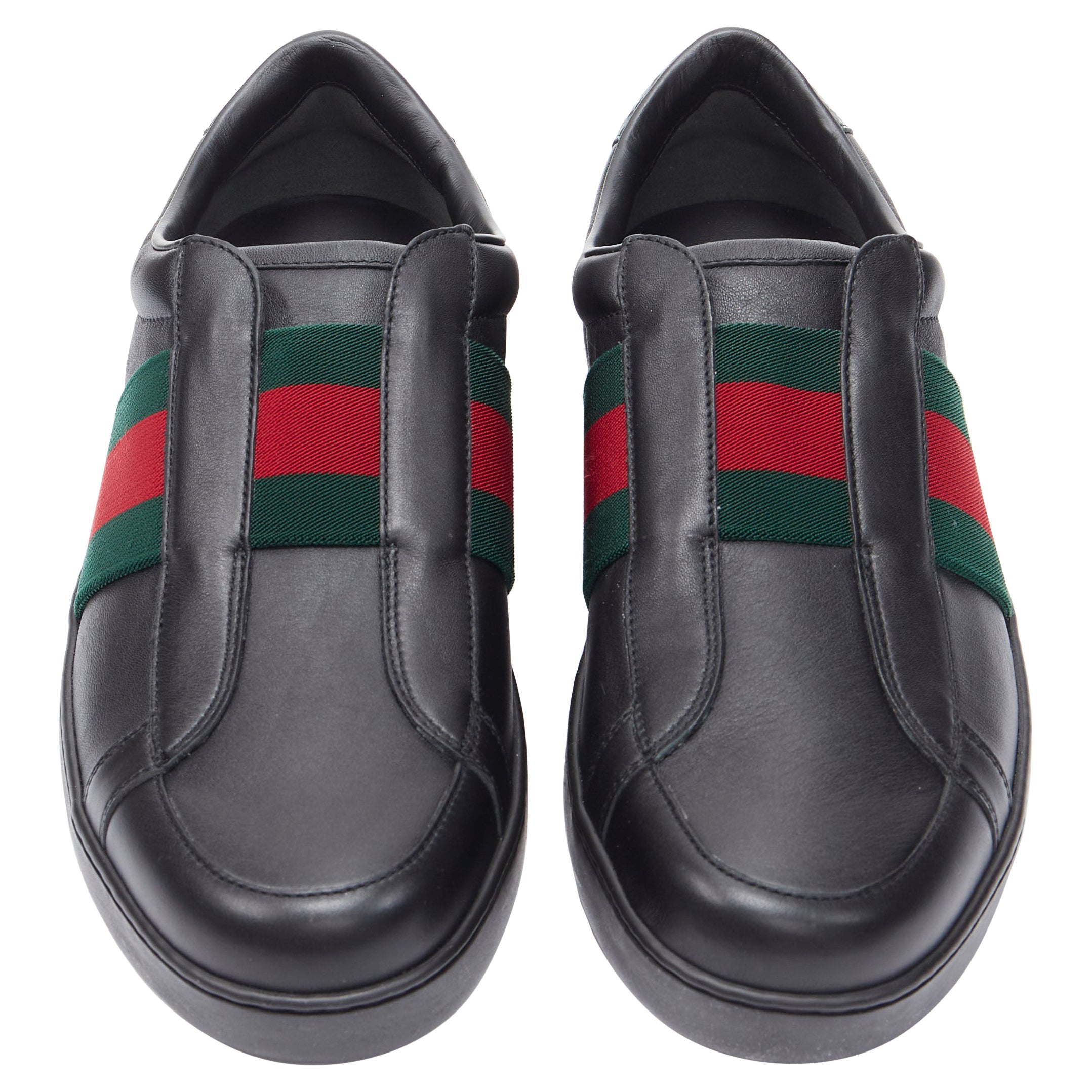 new GUCCI Miro Soft Web Ace black leather pull on low top sneaker UK7.5 EU41.5