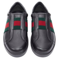 Used new GUCCI Miro Soft Web Ace black leather pull on low top sneaker UK7.5 EU41.5