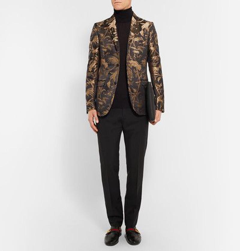 Black New Gucci Monaco Tropical Jacquard Tuxedo Jacket Italian 48 R  For Sale