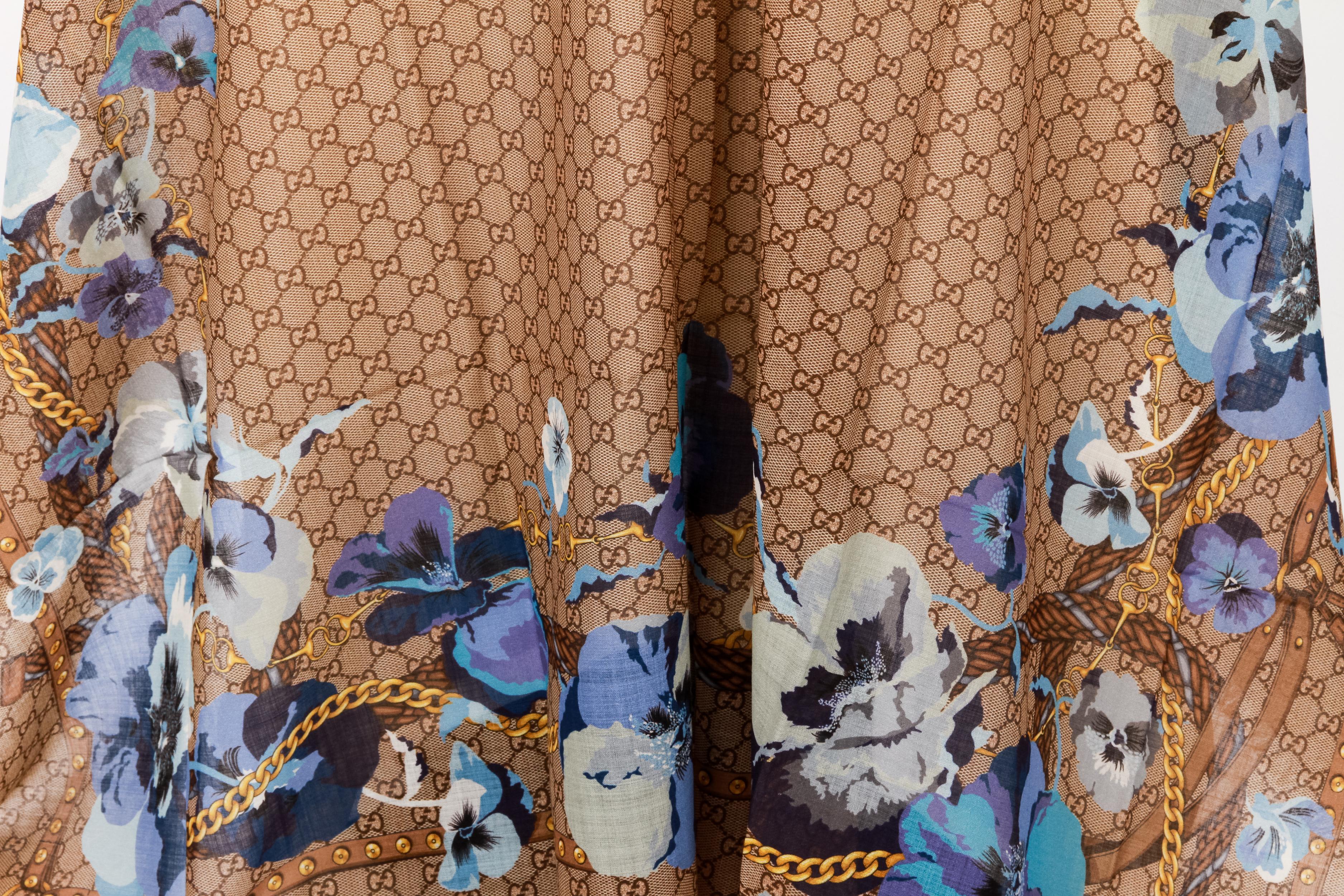 Gucci brand new with tag monogram blue flower shawl , 100% wool, 52
