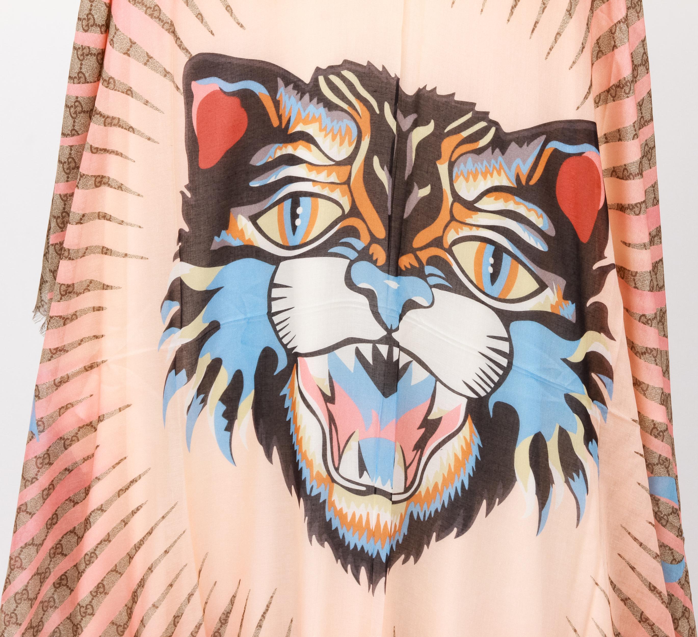 Gucci brand new with tag monogram pink tiger head
 15% silk, 85%modal shawl
52