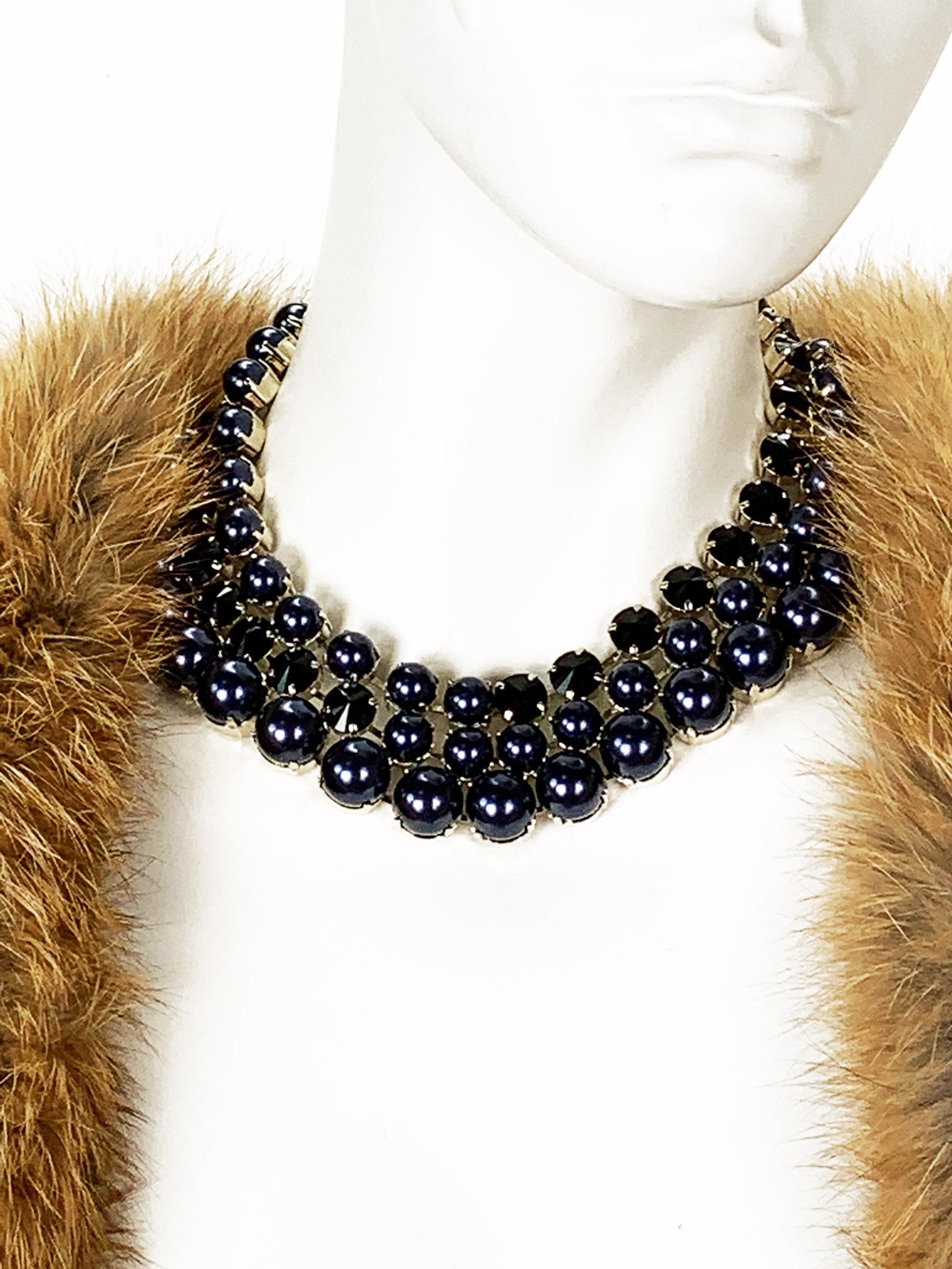 New Gucci Navy Blue Pearl Effect with Black Swarovski Crystals Necklace  3