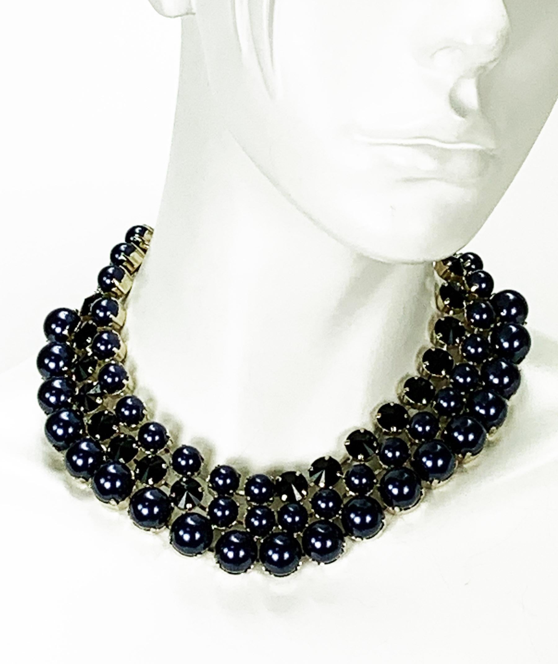 New Gucci Navy Blue Pearl Effect with Black Swarovski Crystals Necklace  4