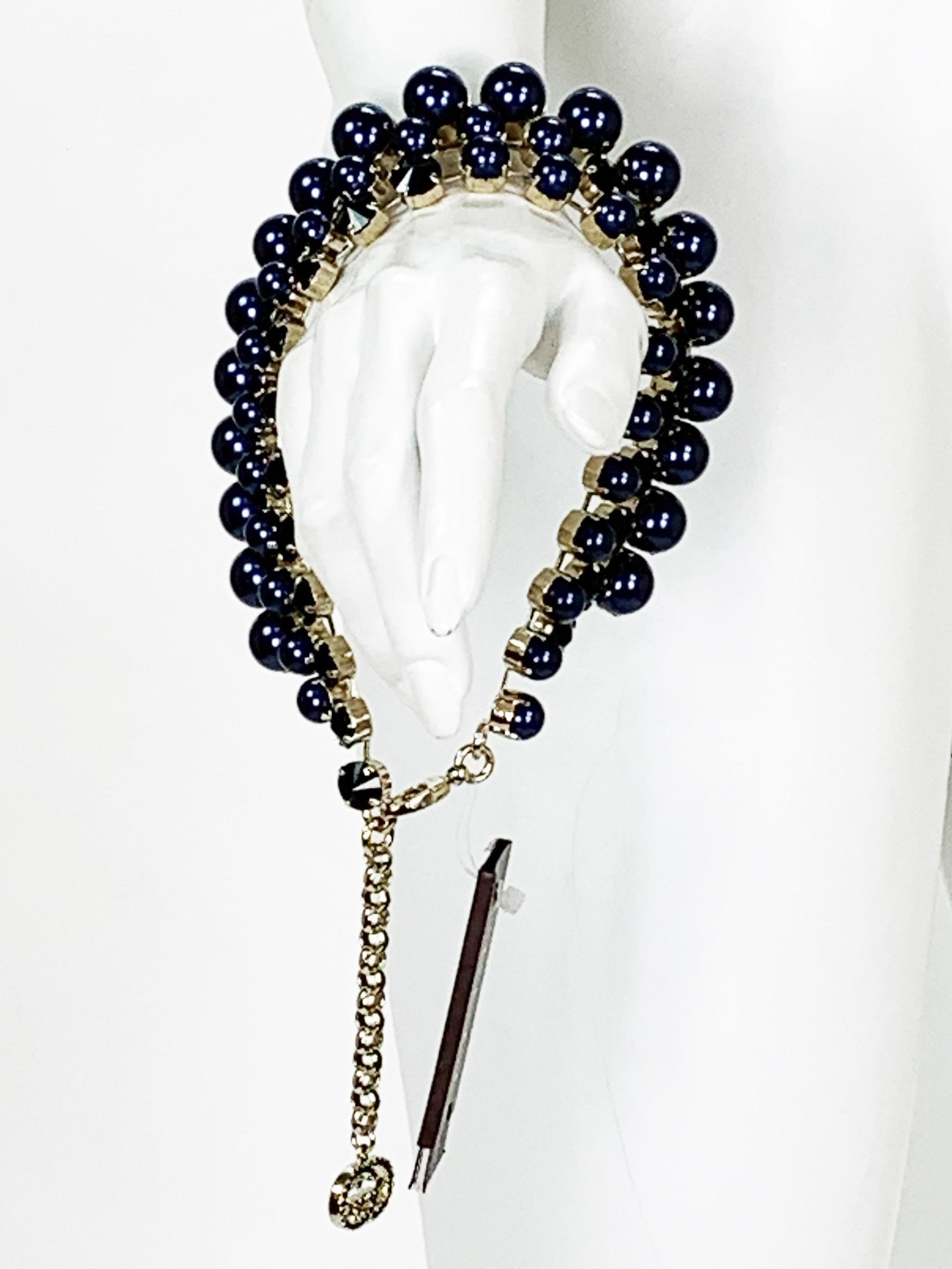New Gucci Navy Blue Pearl Effect with Black Swarovski Crystals Necklace  5