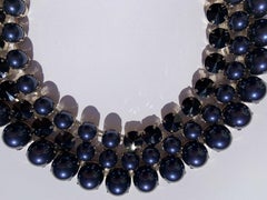 New Gucci Navy Blue Pearl Effect with Black Swarovski Crystals Necklace