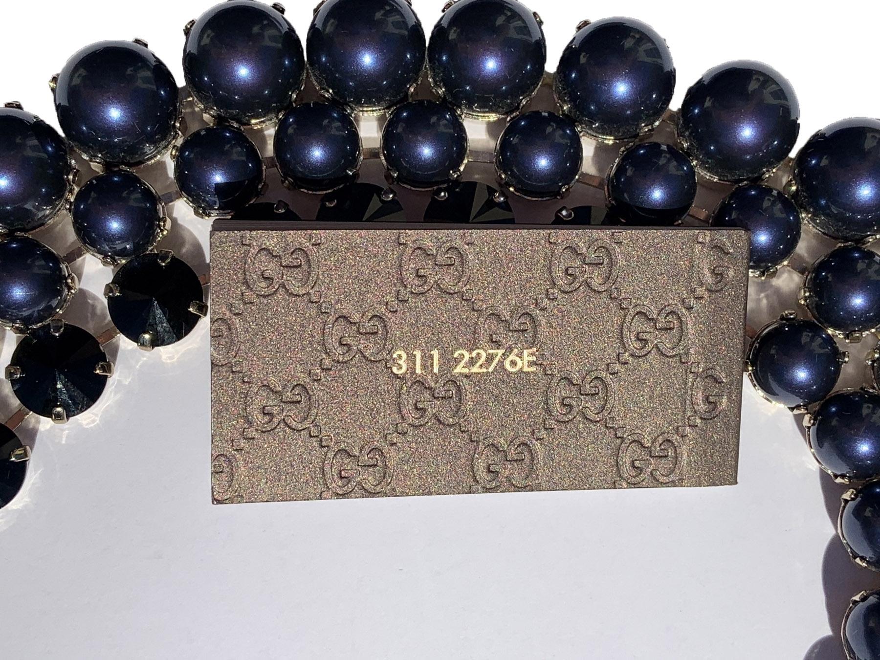 Women's New Gucci Navy Blue Pearl Effect with Black Swarovski Crystals Necklace 