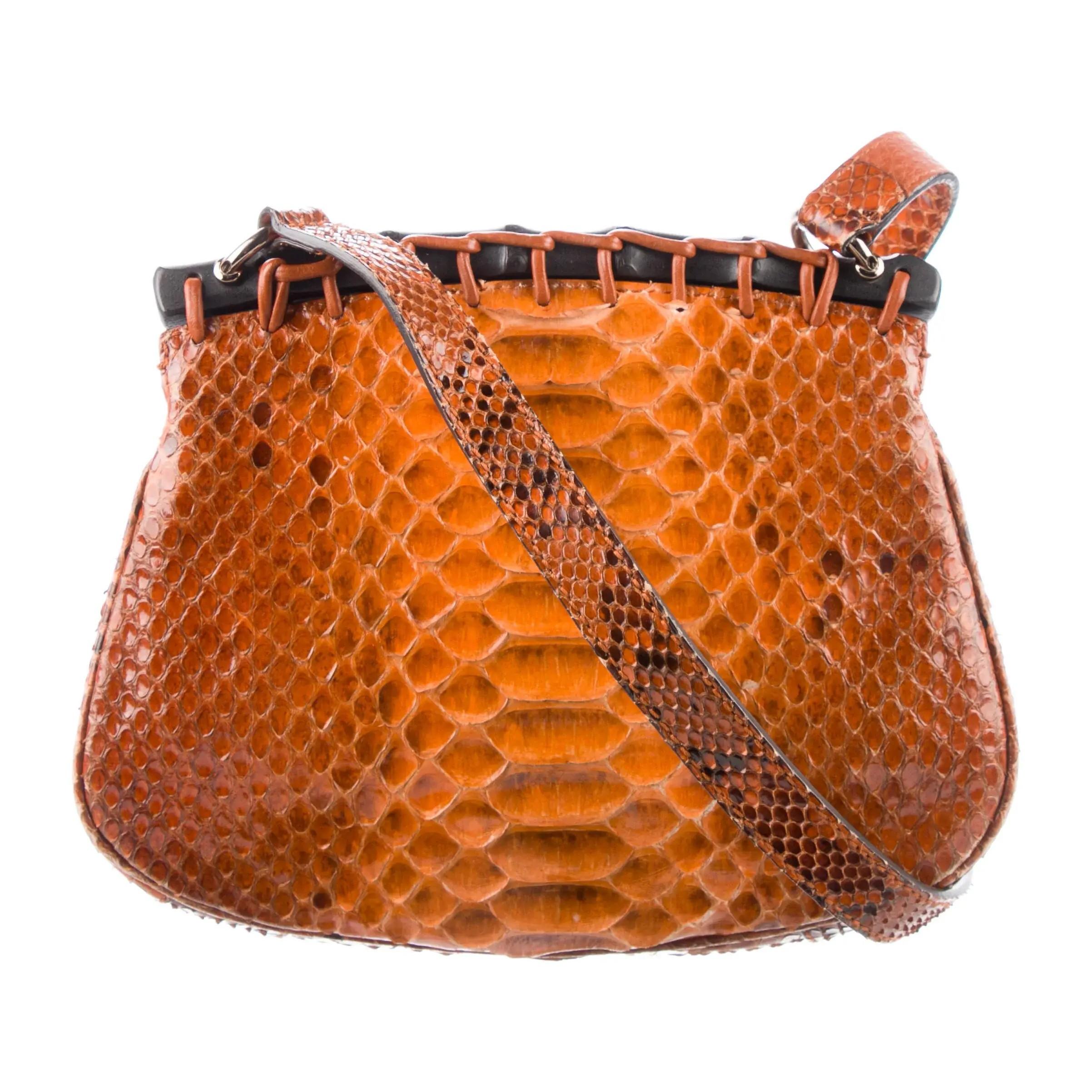 Neu Gucci Nouveau Python Fransen Bambus Laufsteg Tasche in Burnt Orange $3100 im Zustand „Neu“ im Angebot in Ashburn, VA