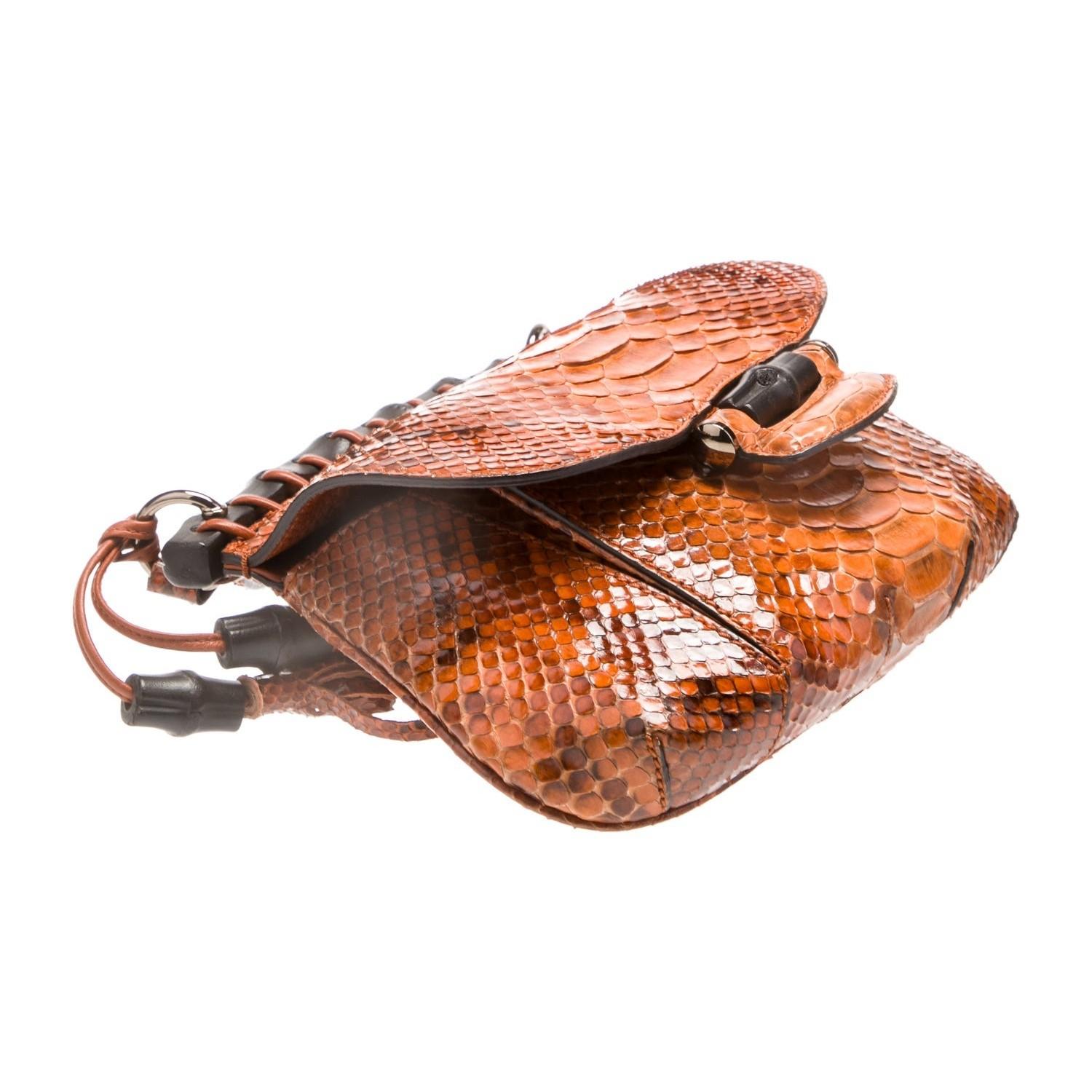 Neu Gucci Nouveau Python Fransen Bambus Laufsteg Tasche in Burnt Orange $3100 im Angebot 2
