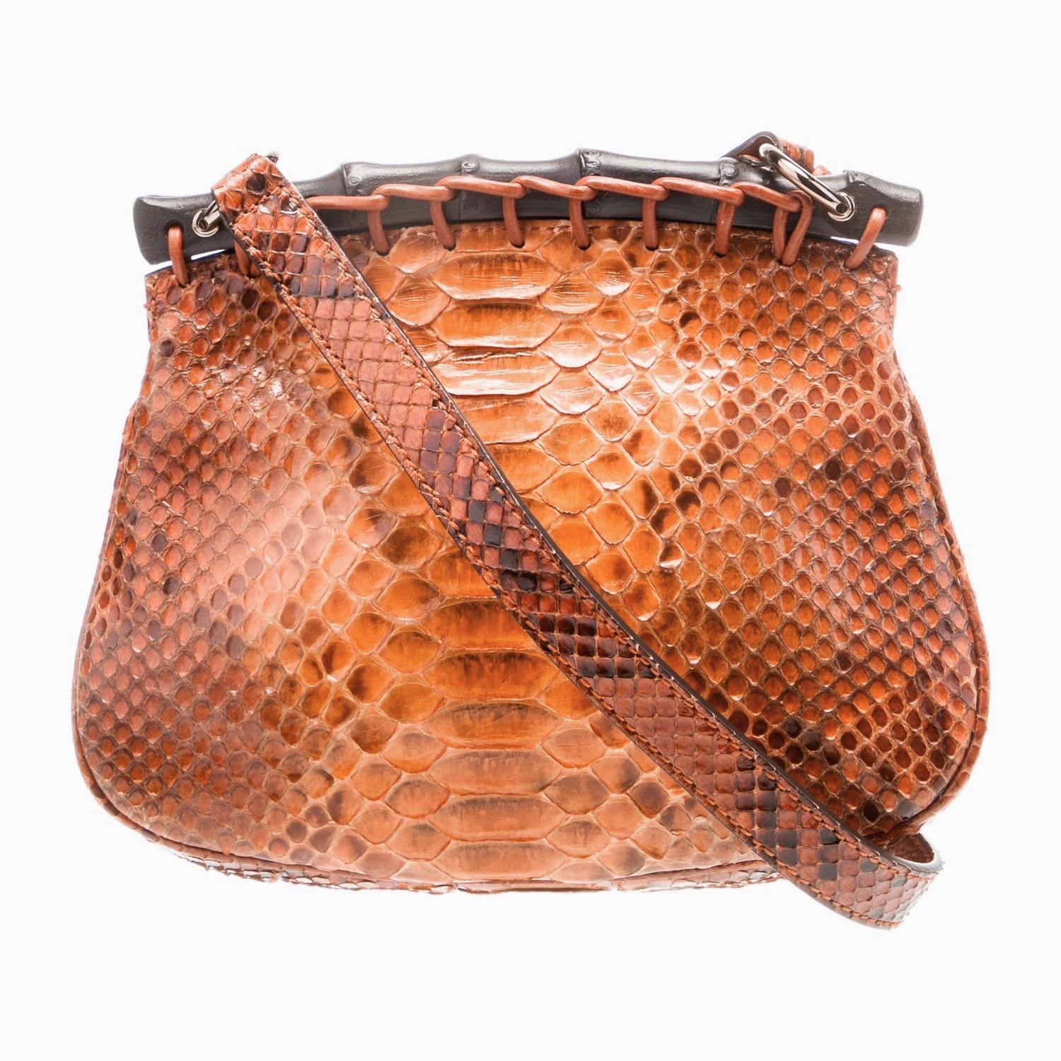 Neu Gucci Nouveau Python Fransen Bambus Laufsteg Tasche in Burnt Orange $3100 im Angebot 6