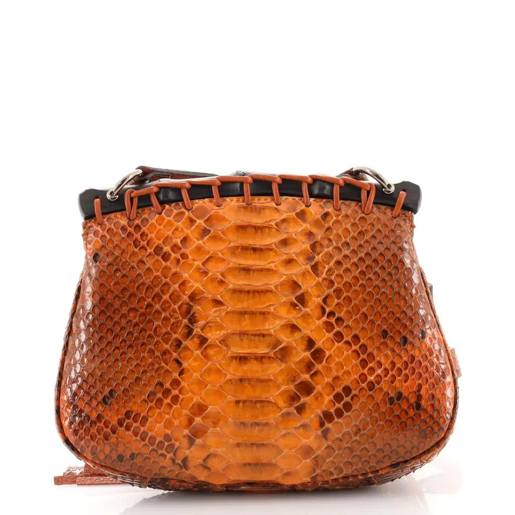 Neu Gucci Nouveau Python Fransen Bambus Laufsteg Tasche in Burnt Orange $3100 im Angebot 7