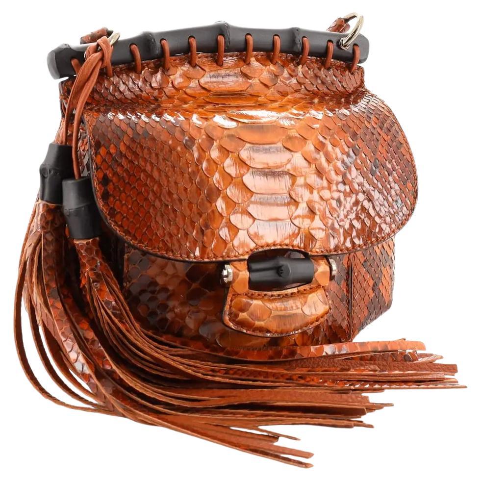 Neu Gucci Nouveau Python Fransen Bambus Laufsteg Tasche in Burnt Orange $3100 im Angebot