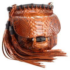 New Gucci Nouveau Python Fringe Bamboo Runway Bag in Burnt Orange $3100