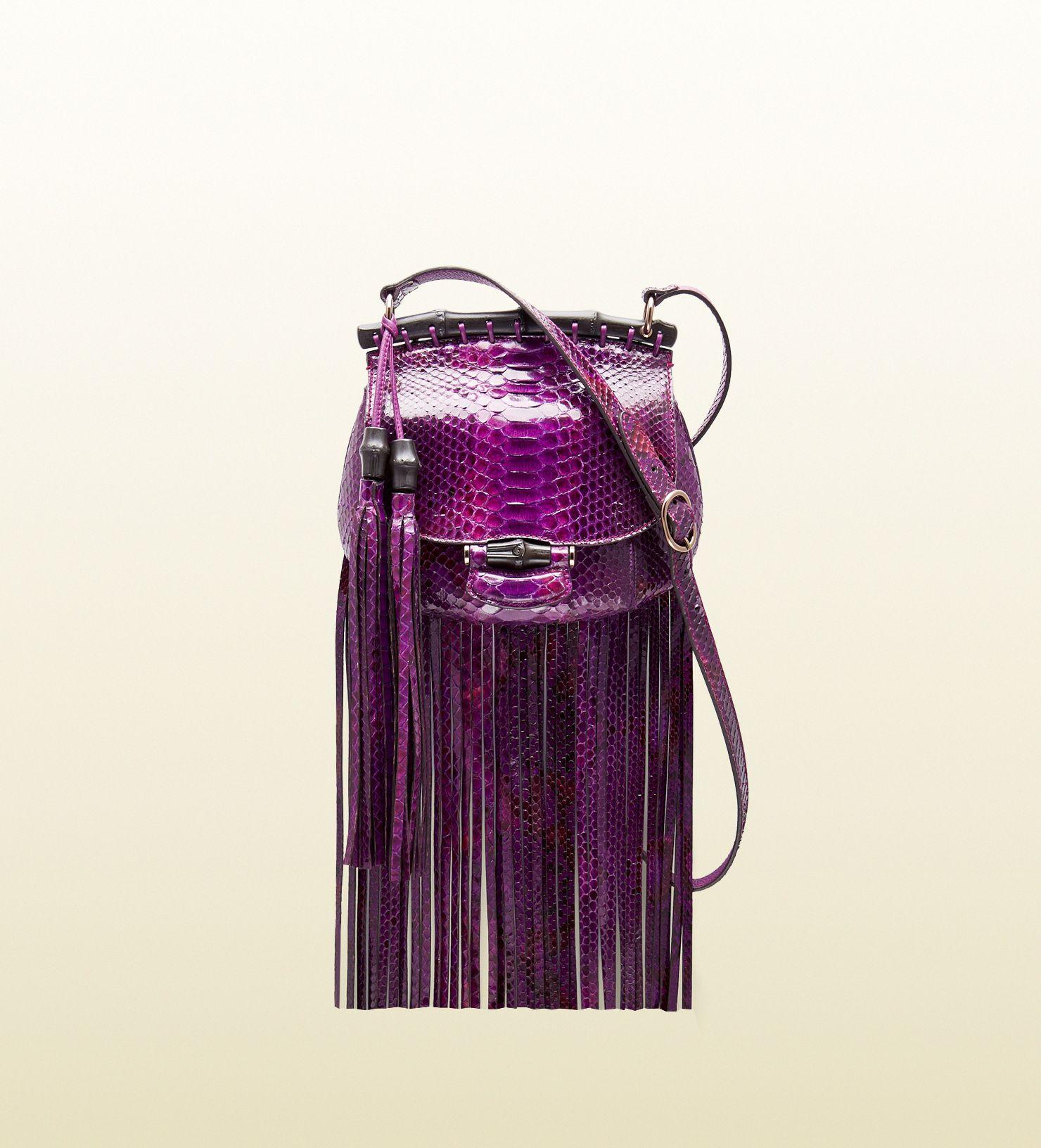 New Gucci Nouveau Python Fringe Bamboo Runway Bag in Plum $3100 4