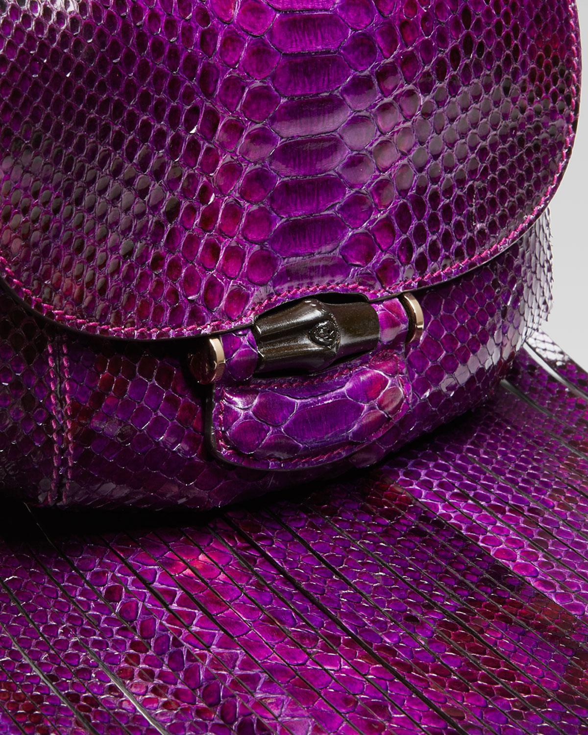 New Gucci Nouveau Python Fringe Bamboo Runway Bag in Plum $3100 5