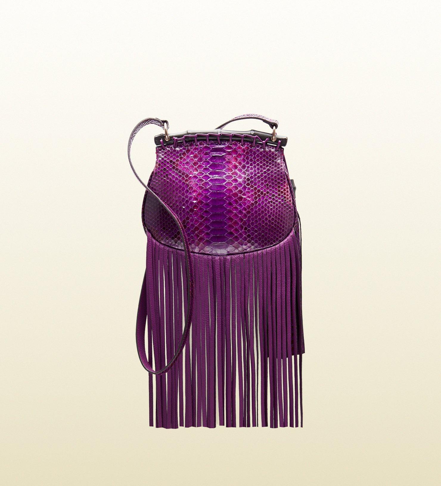 New Gucci Nouveau Python Fringe Bamboo Runway Bag in Plum $3100 7
