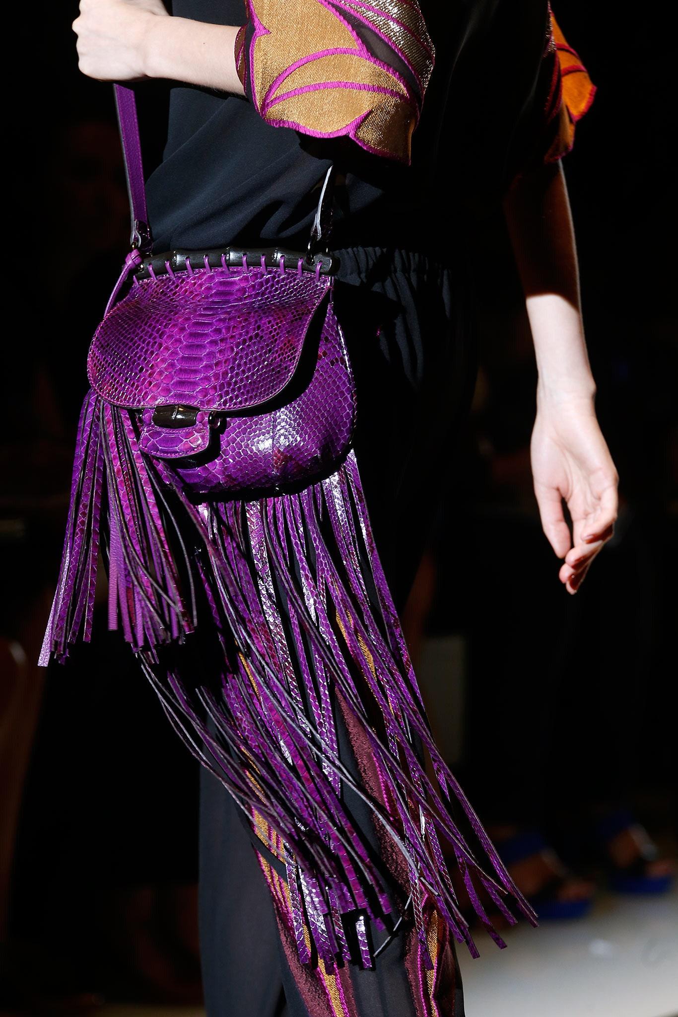 New Gucci Nouveau Python Fringe Bamboo Runway Bag in Plum $3100 8