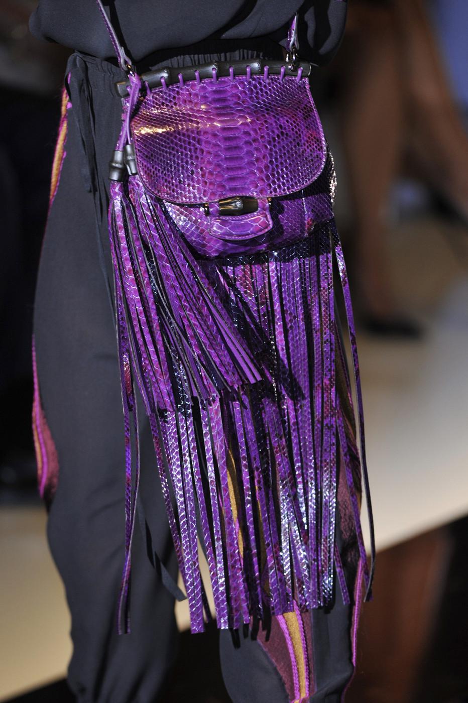 New Gucci Nouveau Python Fringe Bamboo Runway Bag in Plum $3100 9